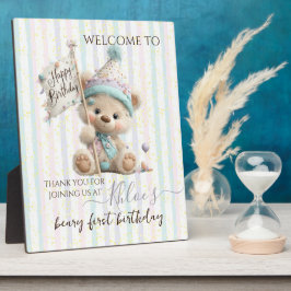 Pastel Teddybeer Verjaardag Fotoplaat