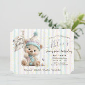 Pastel Teddybeer Verjaardag Kaart (Staand voorkant)