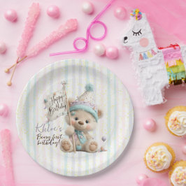 Pastel Teddybeer Verjaardag Papieren Bordje