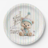 Pastel Teddybeer Verjaardag Papieren Bordje (Voorkant)