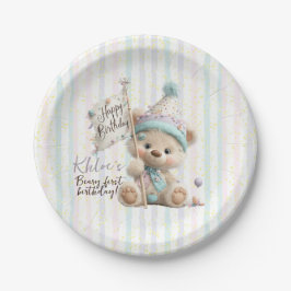 Pastel Teddybeer Verjaardag Papieren Bordje