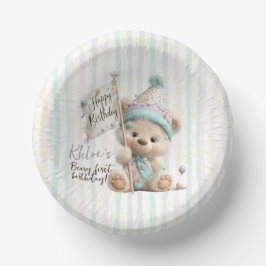 Pastel Teddybeer Verjaardag Papieren Kommen