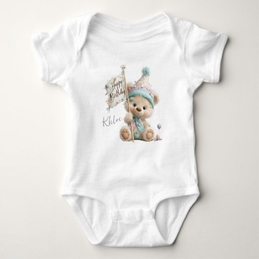 Pastel Teddybeer Verjaardag  Romper (Voorkant)