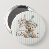 Pastel Teddybeer Verjaardag Ronde Button 4,0 Cm (Voorkant /achterkant)