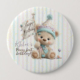 Pastel Teddybeer Verjaardag Ronde Button 4,0 Cm