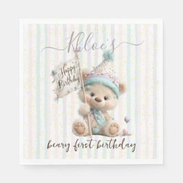 Pastel Teddybeer Verjaardag Servet