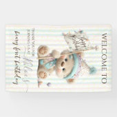 Pastel Teddybeer Verjaardag  Spandoek (Horizontaal)