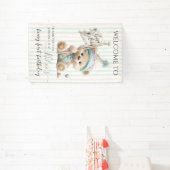 Pastel Teddybeer Verjaardag  Spandoek (Insitu)