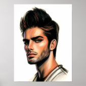 Pastel tekenen goed uitziend aantrekkelijk Man Poster (Voorkant)