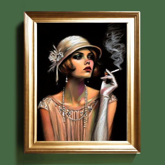 Pastel Tekening 1920 Flapper Meisje Roken Poster