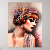 Pastel Tekening 1920 Flapper Meisje Rood Haar Poster (Voorkant)