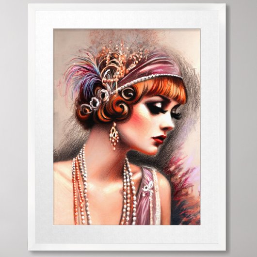 Pastel Tekening 1920 Flapper Meisje Rood Haar Poster