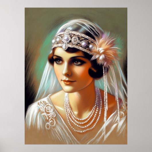 Pastel Tekening 1920's Bruid Poster (Voorkant)