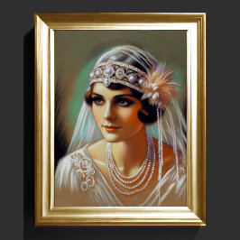 Pastel Tekening 1920's Bruid Poster