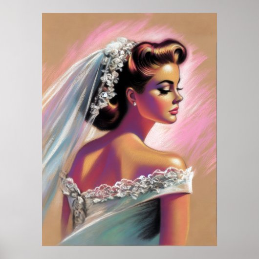 Pastel Tekening 1950's Bruid Poster (Voorkant)