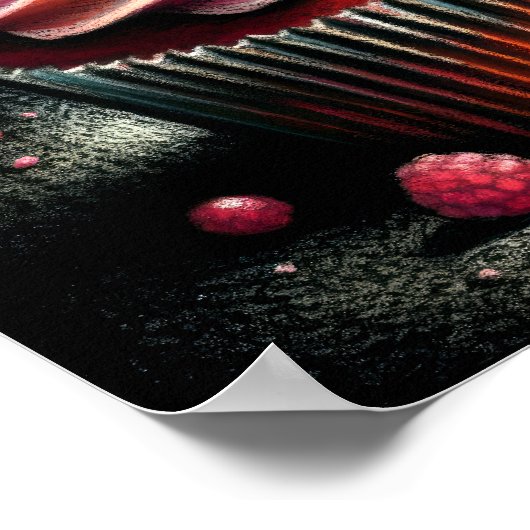 Pastel tekening aardbei cupcake poster (Hoek)