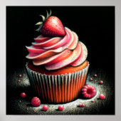 Pastel tekening aardbei cupcake poster (Voorkant)