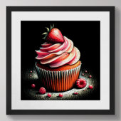 Pastel tekening aardbei cupcake poster