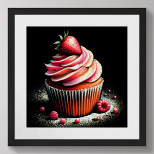 Pastel tekening aardbei cupcake poster