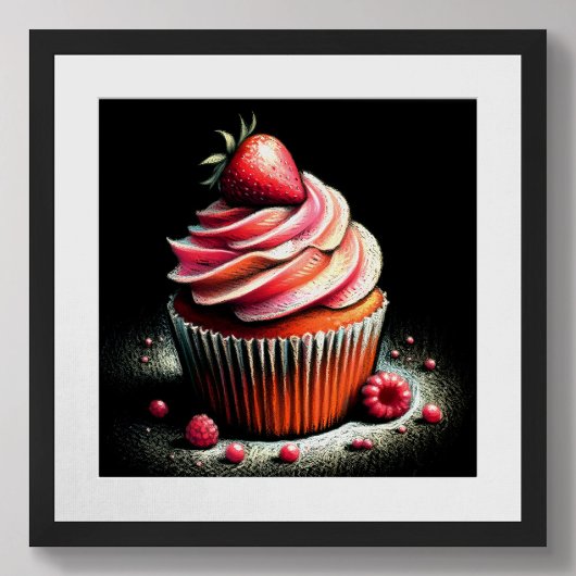 Pastel tekening aardbei cupcake poster