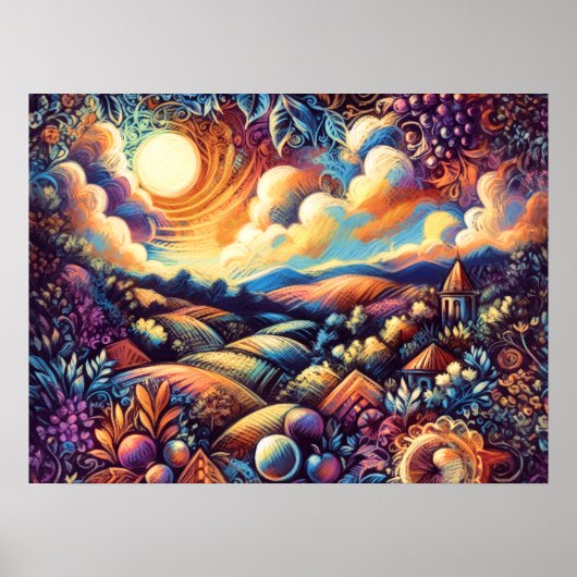 Pastel Tekening Abstract Landschap Poster (Voorkant)