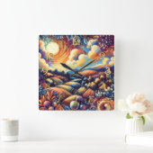 Pastel Tekening Abstract Landschap Vierkante Klok (Huis)