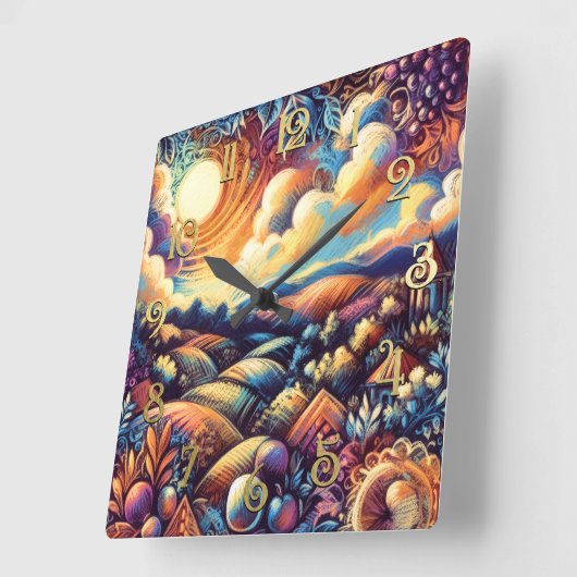 Pastel Tekening Abstract Landschap Vierkante Klok (Hoek)