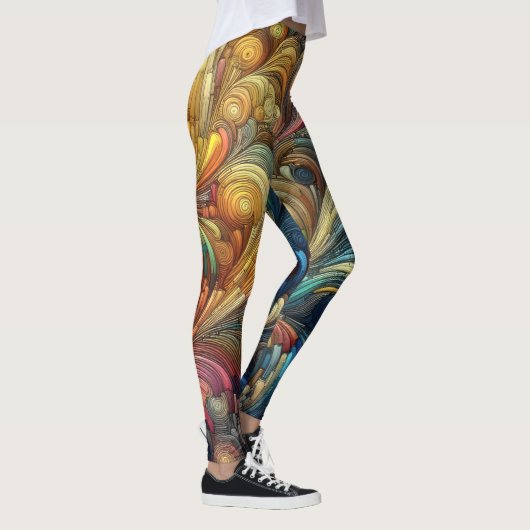 Pastel Tekening Abstracte Organische Bubble Kleurr Leggings (Rechts)