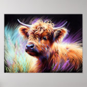Pastel Tekening Baby Highland Koe Lavendel Poster (Voorkant)