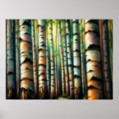 Pastel Tekening Berkenboom Bos Trunks Poster (Voorkant)