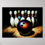 Pastel Tekening Bowling Strike Poster (Voorkant)