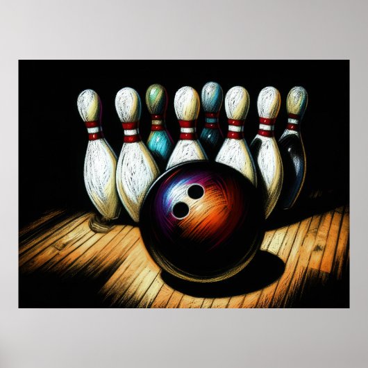 Pastel Tekening Bowling Strike Poster (Voorkant)