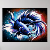 Pastel tekening Chinese blauwe vis Poster (Voorkant)