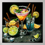 Pastel Tekening Cocktails Citrus Wiggen Poster (Voorkant)