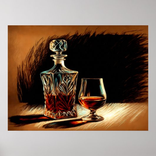 Pastel tekening Crystal Decanter Glas van Liquor Poster (Voorkant)