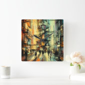 Pastel Tekening Futuristische Comic Style City Vierkante Klok (Huis)