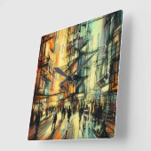 Pastel Tekening Futuristische Comic Style City Vierkante Klok (Hoek)