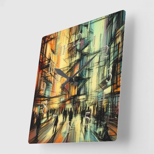 Pastel Tekening Futuristische Comic Style City Vierkante Klok (Hoek)