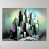 Pastel Tekening Futuristische Stad Abstract Poster (Voorkant)