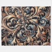 Pastel tekening Goud Blauw Damask Fleece Deken (Voorkant (Horizontaal))