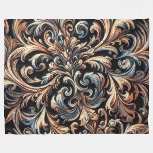 Pastel tekening Goud Blauw Damask Fleece Deken (Voorkant (Horizontaal))