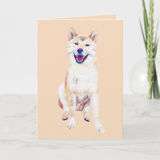 Pastel Tekening Happy Shiba Inu Wenskaart Kaart (Voorkant)