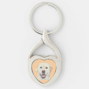 Pastel Tekening Happy Yellow Lab Hart Sleutelhange Sleutelhanger