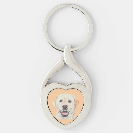 Pastel Tekening Happy Yellow Lab Hart Sleutelhange Sleutelhanger (Voorkant)