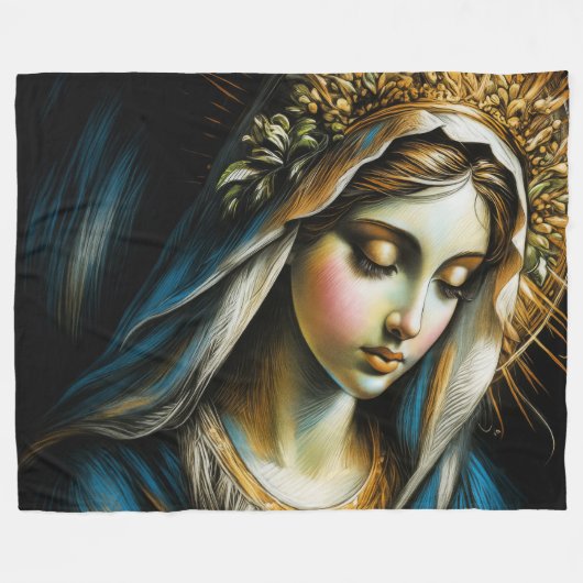 Pastel tekening Heilige Maagd Moeder Fleece Deken (Voorkant (Horizontaal))