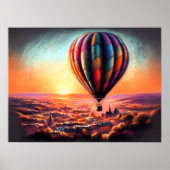 Pastel Tekening Hete Luchtballon Over Europese Sta Poster (Voorkant)