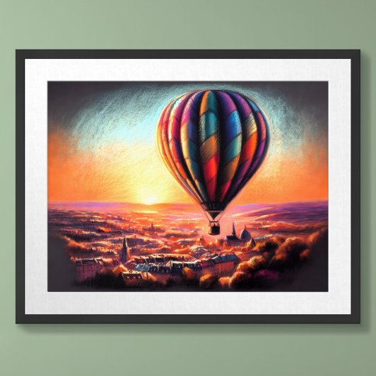 Pastel Tekening Hete Luchtballon Over Europese Sta Poster