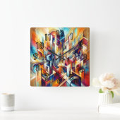 Pastel tekening ingewikkeld abstract ontwerp vierkante klok (Huis)