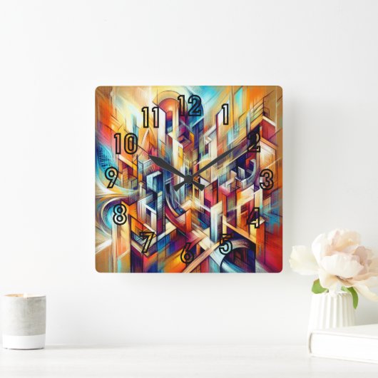 Pastel tekening ingewikkeld abstract ontwerp vierkante klok (Huis)