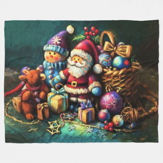 Pastel Tekening Kerst Speelgoed Fleece Deken (Voorkant (Horizontaal))